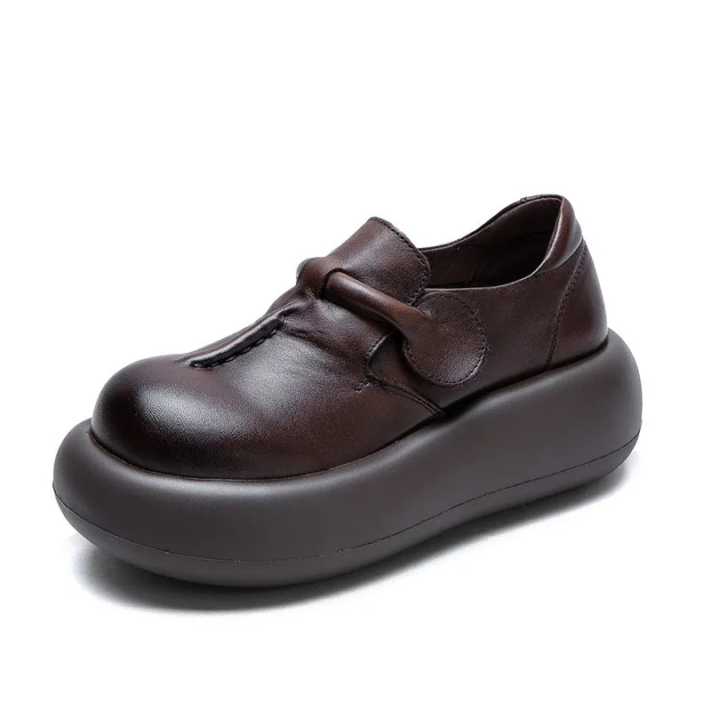 Women Spring Retro Leather Comfortable Platform Casual Shoes