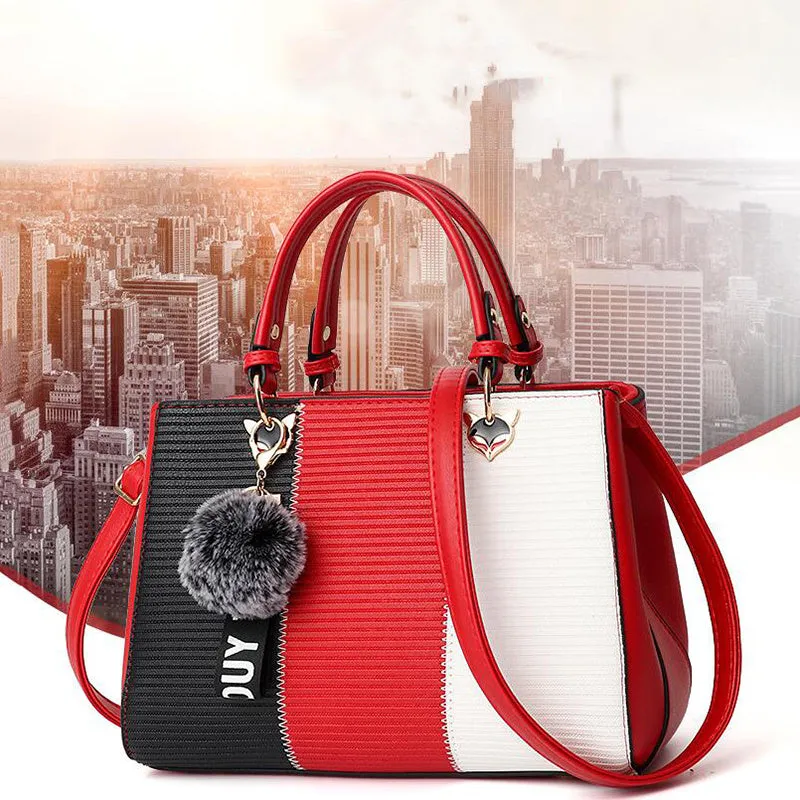 Women's Hairball Ornament Patchwork Handbag