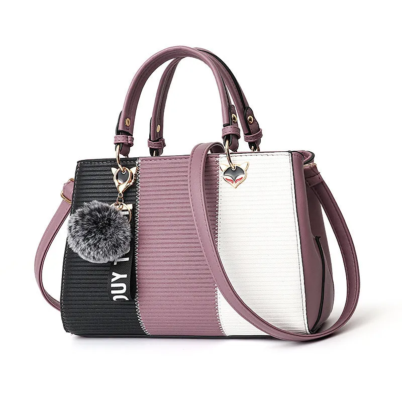 Women's Hairball Ornament Patchwork Handbag