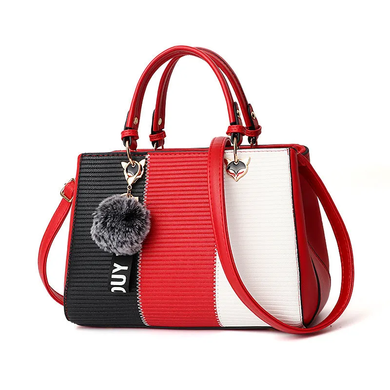 Women's Hairball Ornament Patchwork Handbag
