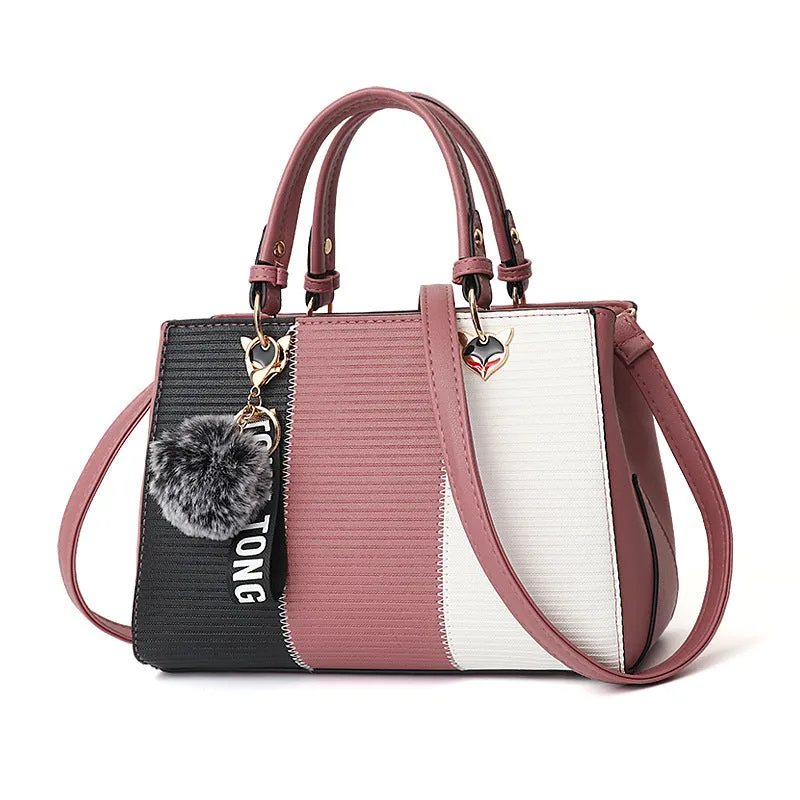 Women's Hairball Ornament Patchwork Handbag