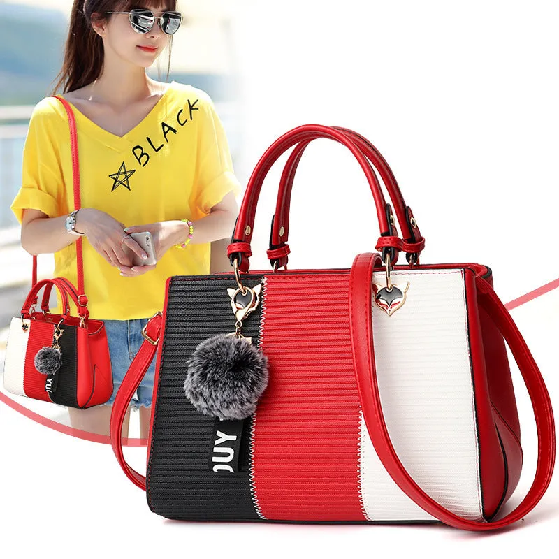 Women's Hairball Ornament Patchwork Handbag
