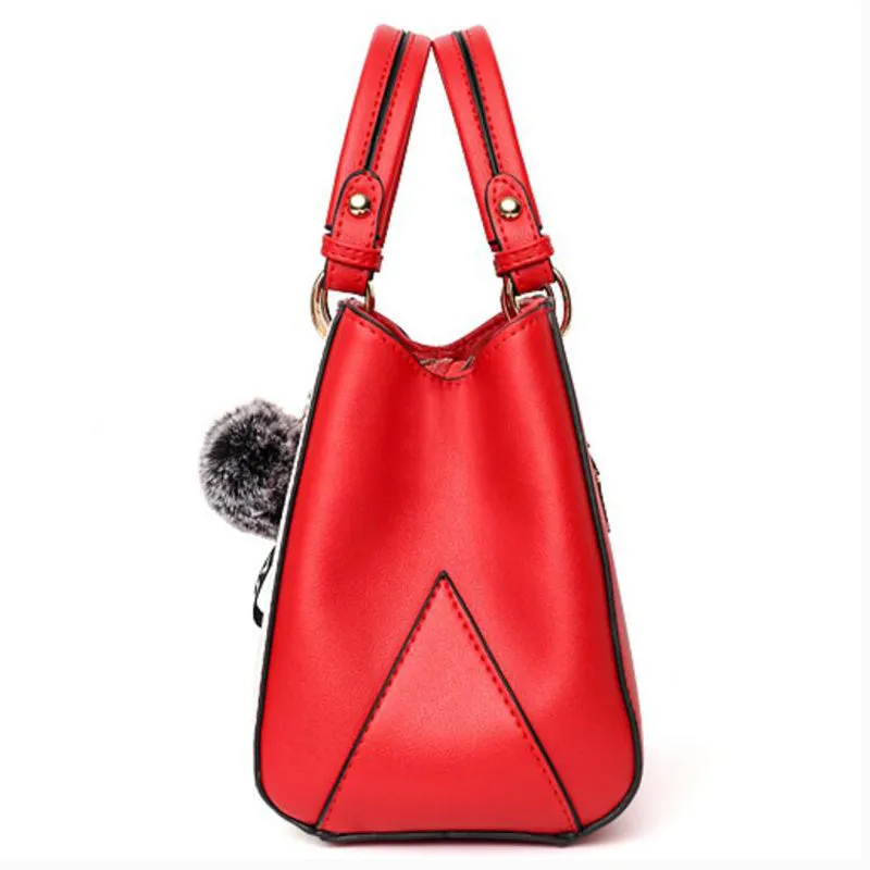Women's Hairball Ornament Patchwork Handbag